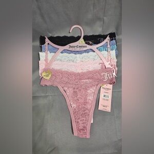 Juicy Couture 5 pack lace logo thong panties size Large New
